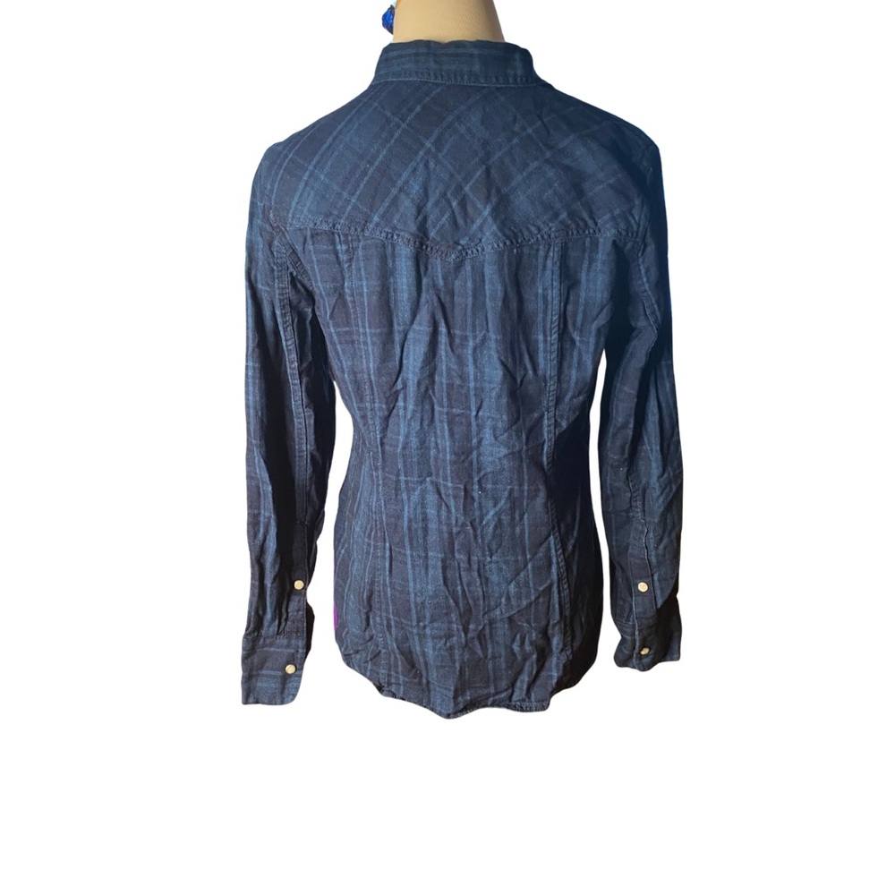 J.Crew Blue Plaid Snap Button Shirt Size S - Picture 3 of 8